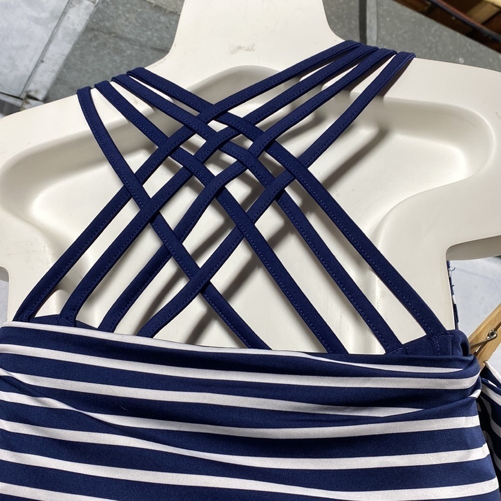 ACX tank top w/ build in bra navy and white stripedββββββββββββββββ - Picture 9 of 9